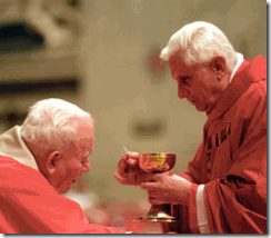 Cardinal Ratzinger gives PopeJohn Paul Holy Communion